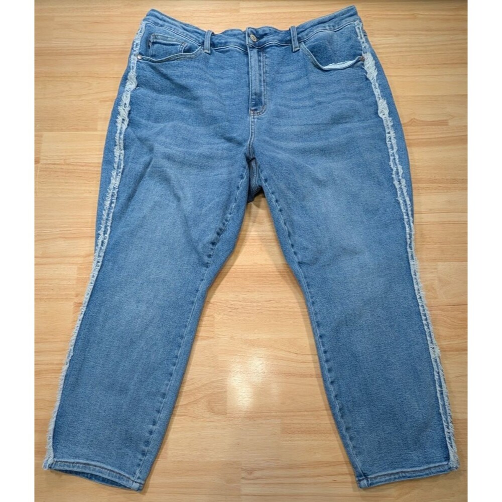 Judy Blue Womens Plus Size 20W Slim Fit Jeans High Rise Frayed Side Seam Denim